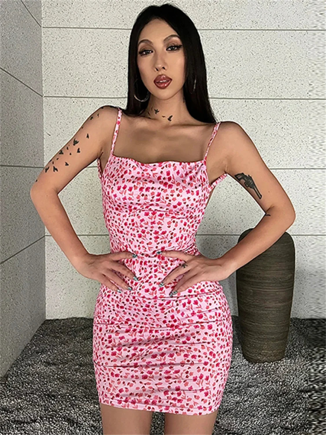 Chic Floral Print Backless Sling Mini Suspender Wrap Bodycon Party Dress floraldress-250126