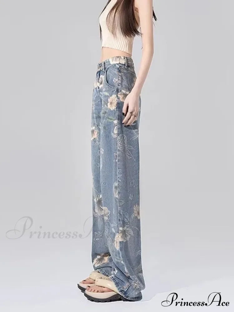 Children’s High Waist Straight Tube Loose Wide Leg Trendy Spliced With Old Zippers Jean