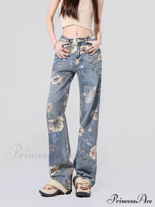 Children’s High Waist Straight Tube Loose Wide Leg Trendy Spliced With Old Zippers Jean Blue / S
