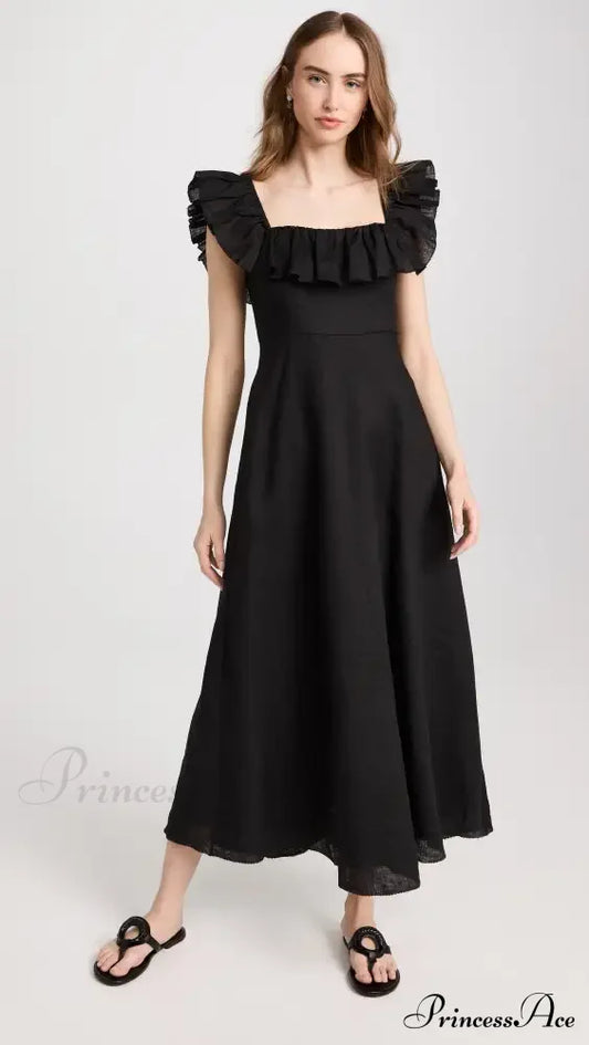 Cira Ruffle Stylish Neck Long Dress 4 Days / 0 Xs Black