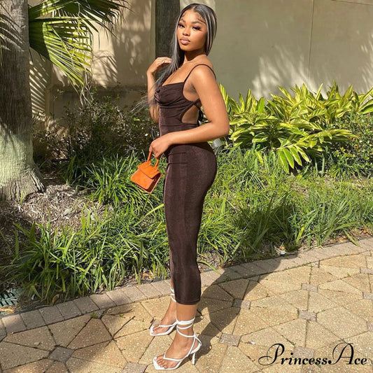 Classy Cowl Neck Silky Slip Maxi Dress