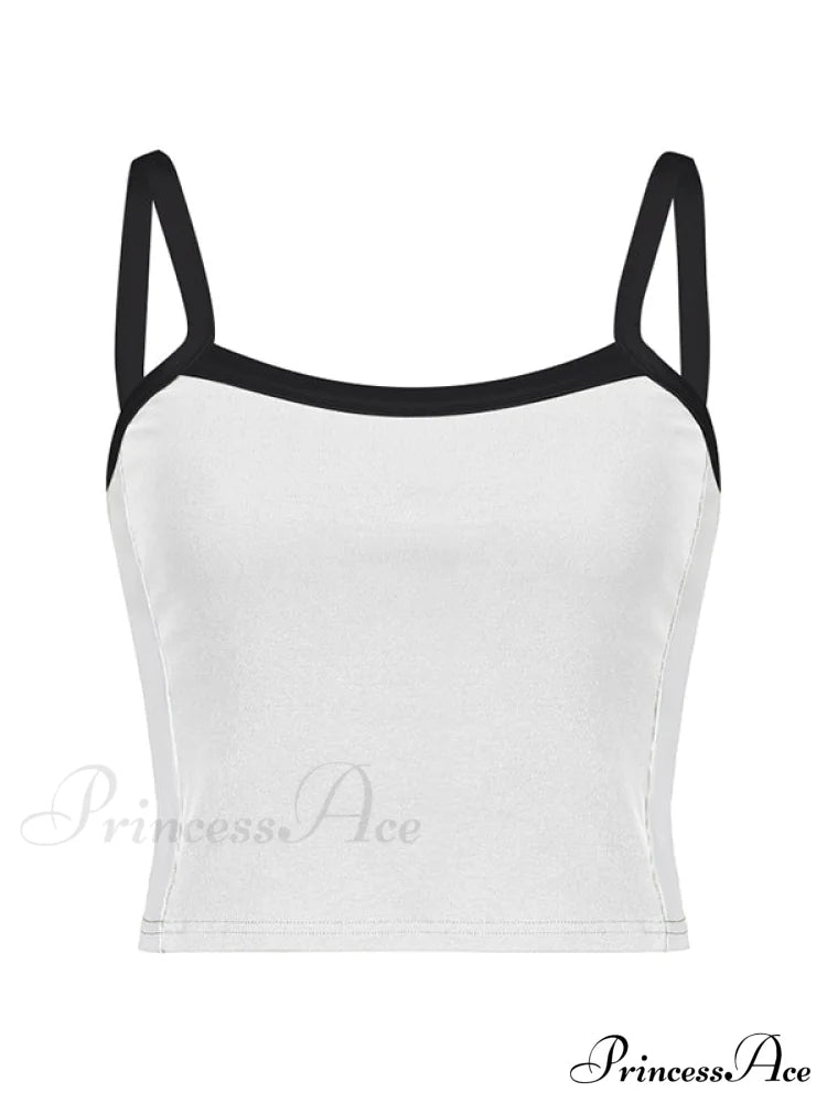 Contrast Trim Rib-Knit Trendy Crop Cami Top Tank Tops&Camis