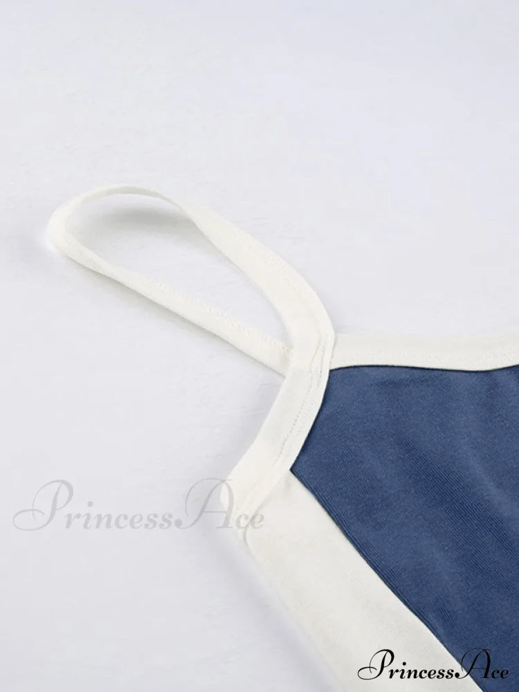 Contrast Trim Rib-Knit Trendy Crop Cami Top Tank Tops&Camis