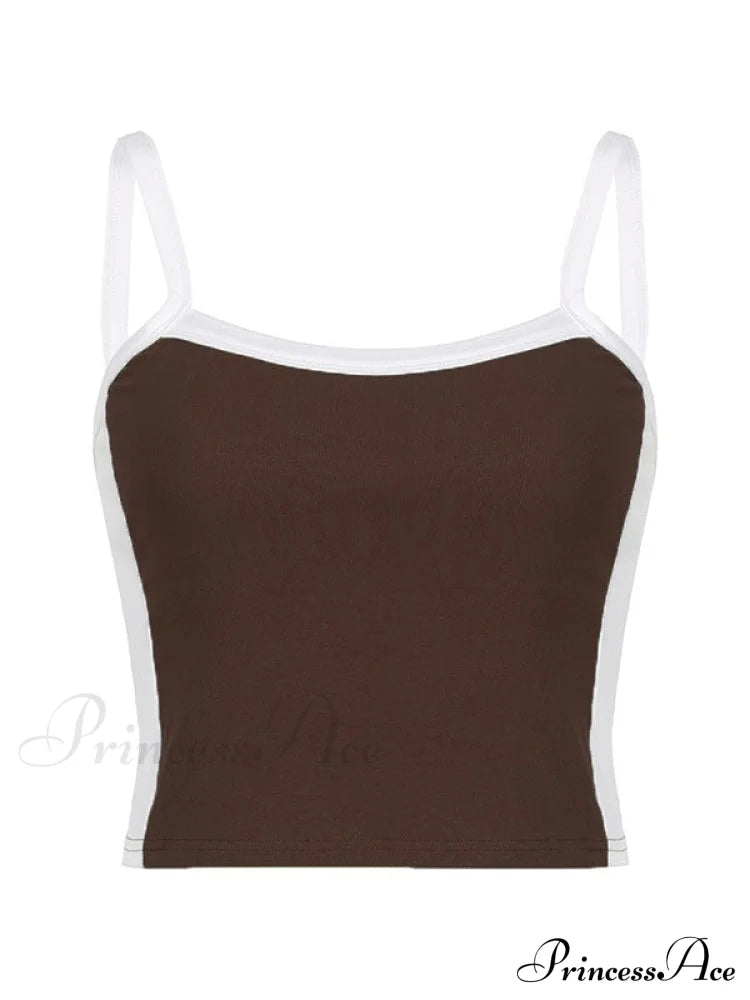 Contrast Trim Rib-Knit Trendy Crop Cami Top Tank Tops&Camis