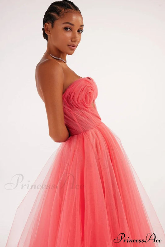 Coral Tender Stylish Midi Tulle Dress