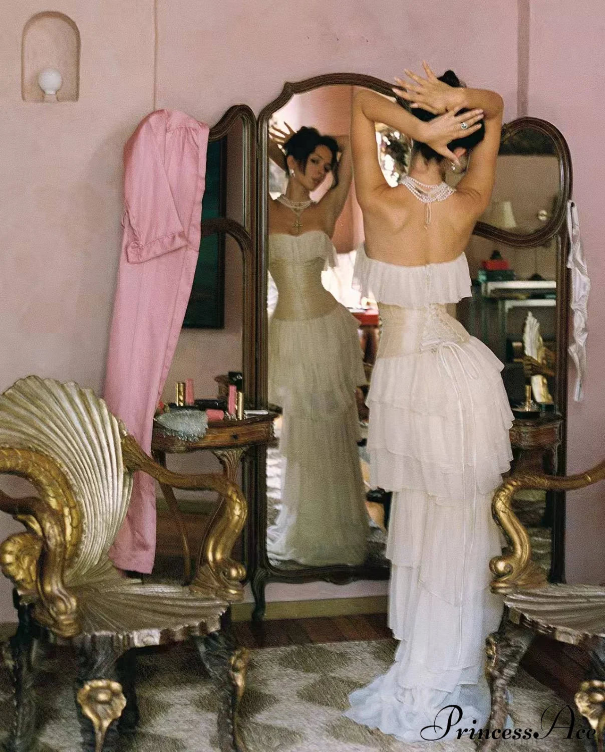 Corset Chiffon Frill Tiered Maxi Dress Chiffon Long Dress Set