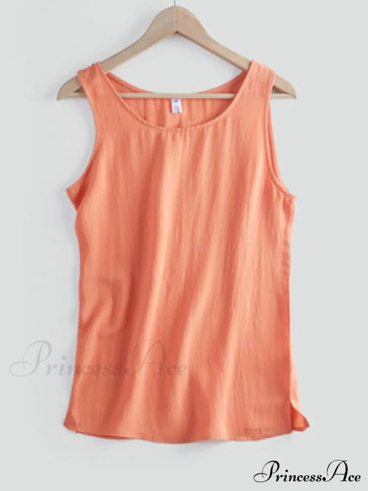 Cotton Linen Sleeveless Tops Orange / S