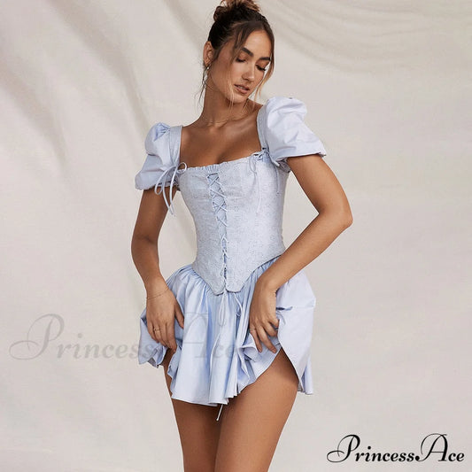 Countryside Summer Puff Charming Sleeve Corset Mini Dress