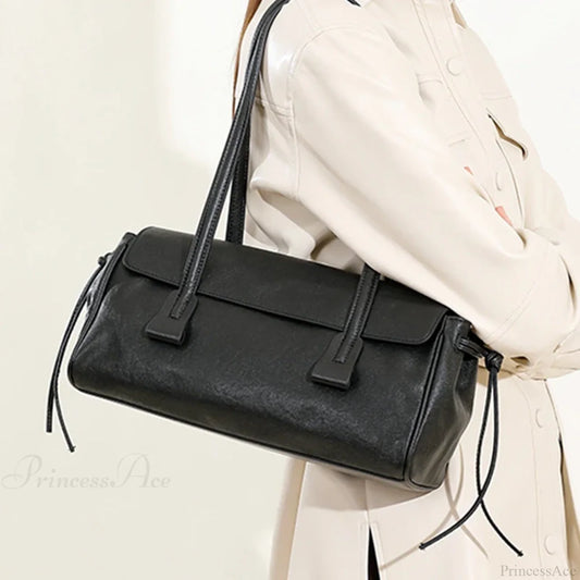 Cow Genuine Leather Luxury Satchel Shoulder Bag Black shoulder-250126