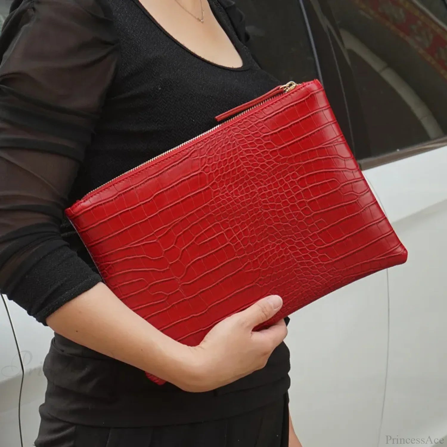 Crocodile Pattern Large Evening Wristlet Red wristlet-250126
