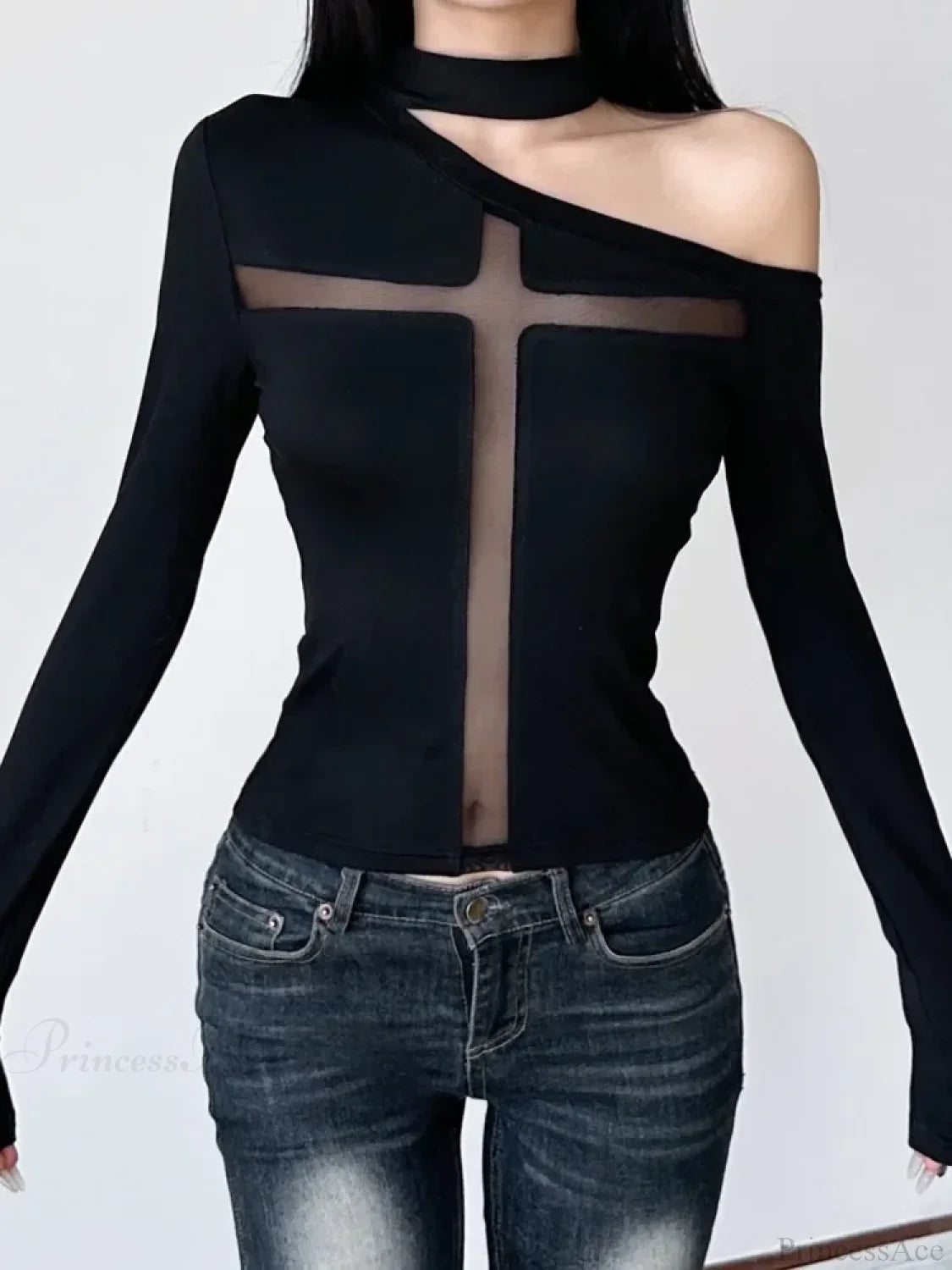 Cross Mesh Patchwork Knit Top