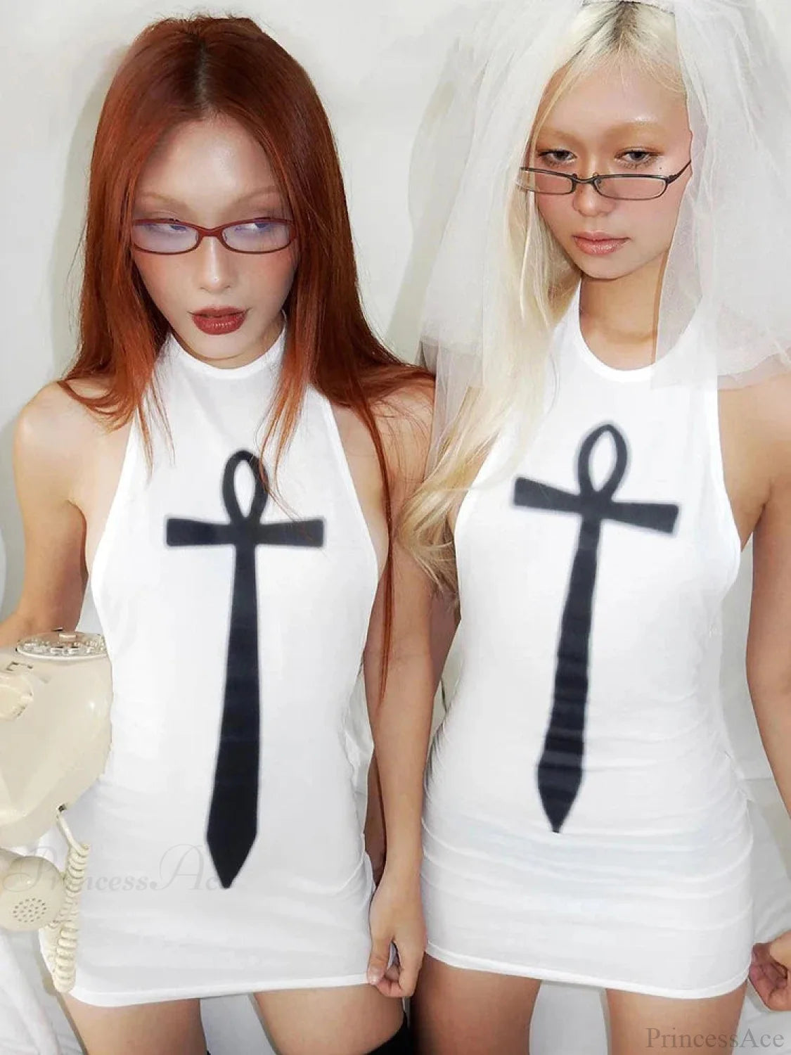 Cross Print Halter Mini Dress