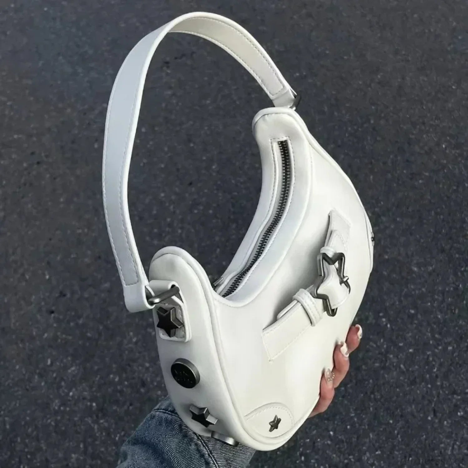 Cute White Star Leather Shoulder Tote Bag shoulder-250126