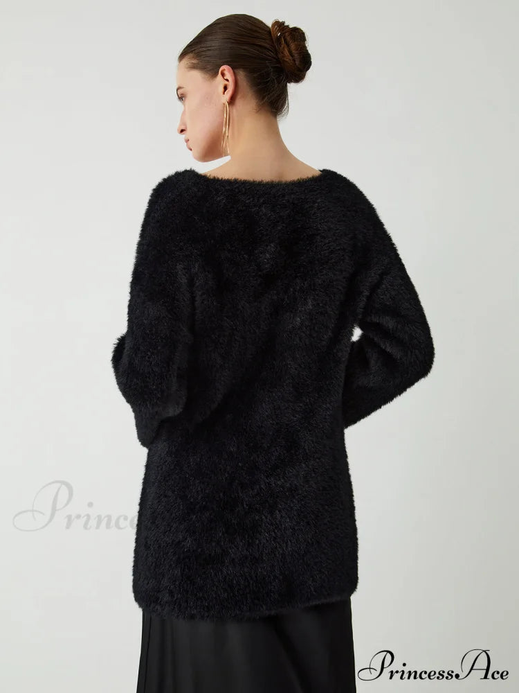 Cutout Fuzzy Graceful Knit Top Sweaters-L