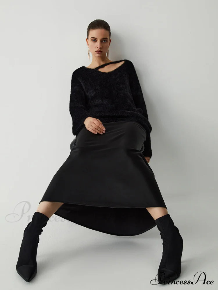 Cutout Fuzzy Graceful Knit Top Sweaters-L