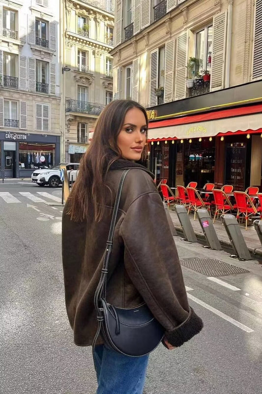 Faux Shearling Collared Casual Coat