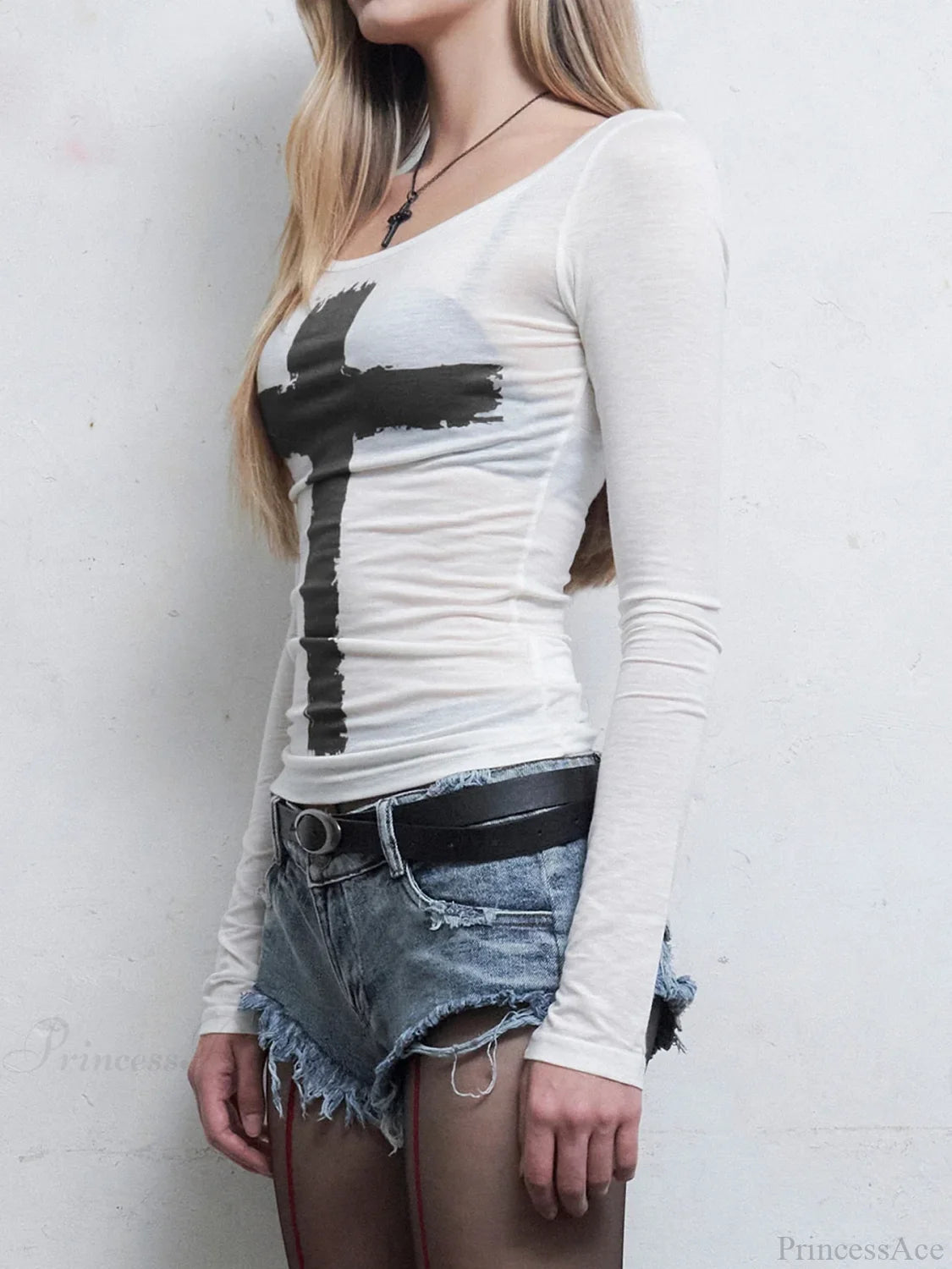 Dark Casual Printed Gothic Slim O-Neck Knit Top knittop-250126