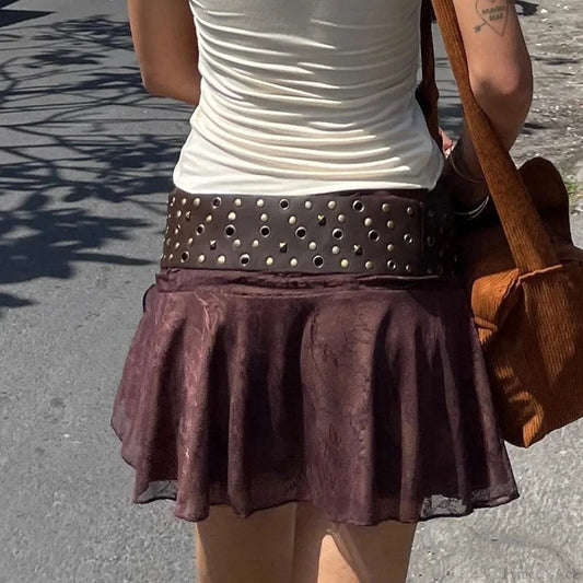 Dark Leather Studded Clasp Belt