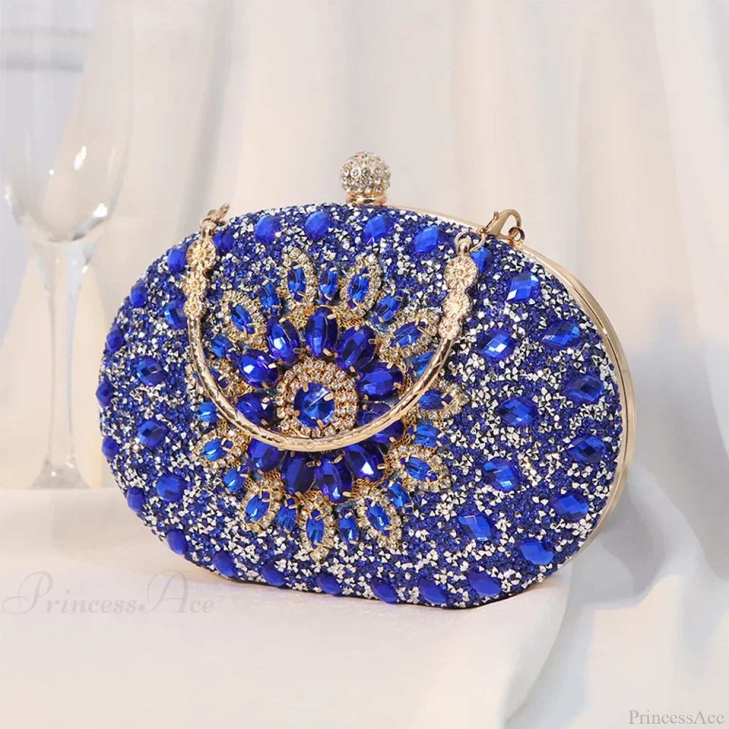 Diamond Luxury Crystal Clutch Evening Wedding Party Purse Blue clutchbag-250126