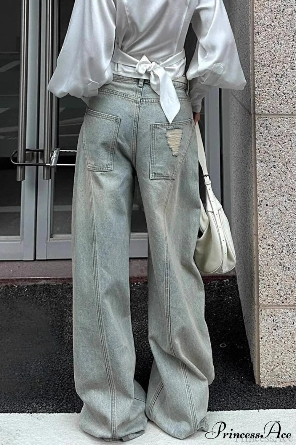 Distressed Ripped Relaxed Curved Leg Jeans