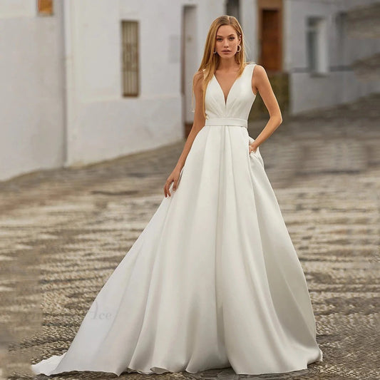 Double Shoulder Backless Tail Wedding Dress white / XS weddingdress-250223