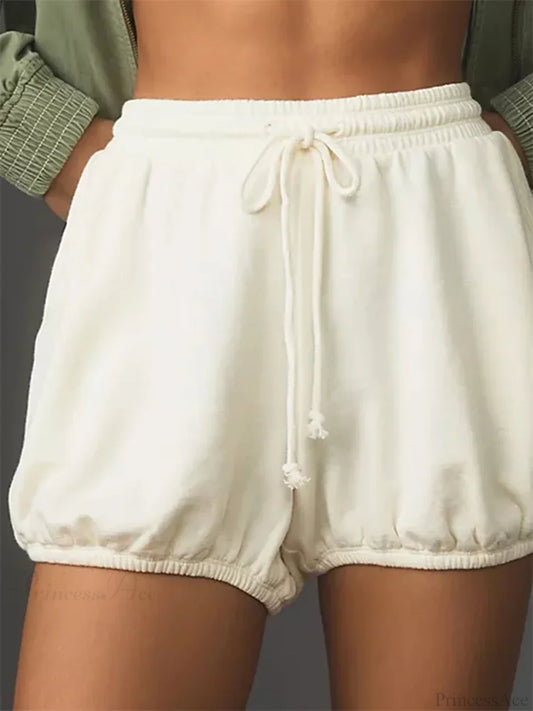 Drawstring Mid Waist Loose Short white / S short-250223