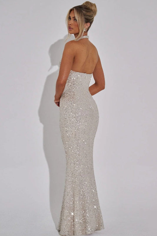 Rhinestone Halter Bodycon Party Dress