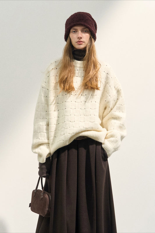 Loose Fit Crew Neck Wool Blend Knit Sweater