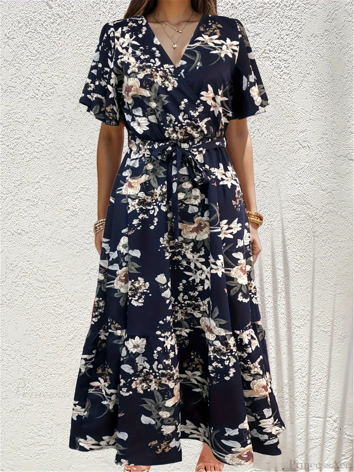 Elegant Floral A-line Dress Navy / S oldfloraldress-250126