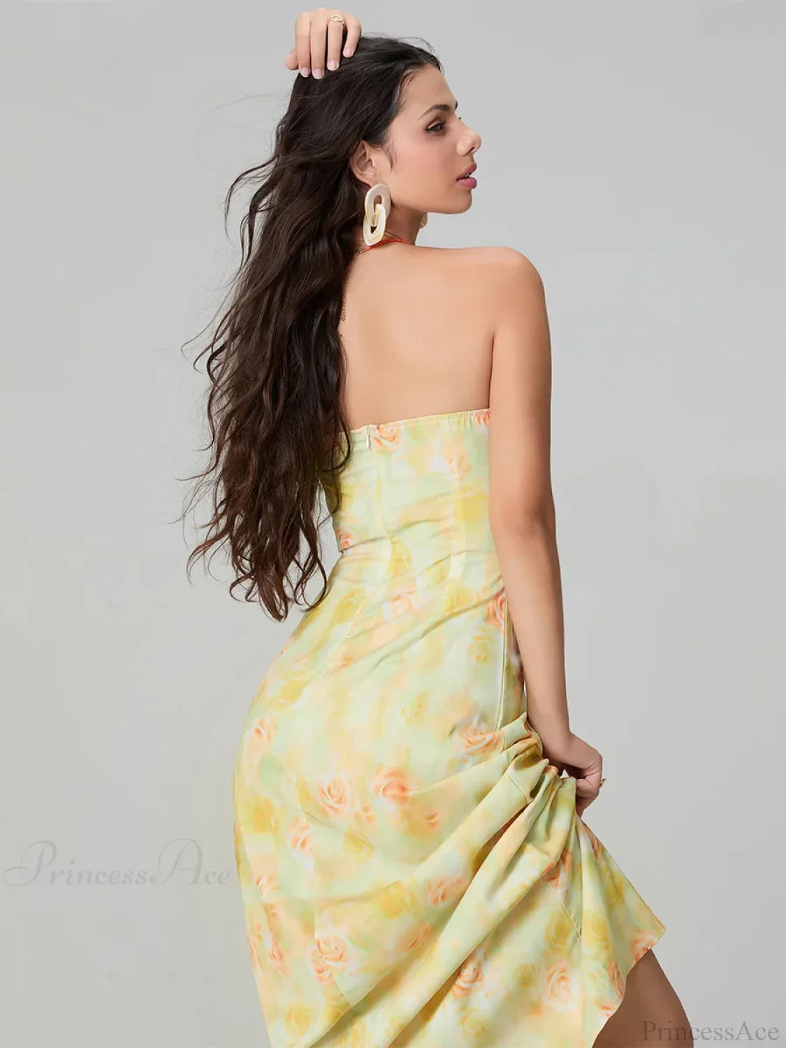 Elegant Floral Print Tube Backless Off-Shoulder Evening Gown Party Dress floraldress-250126