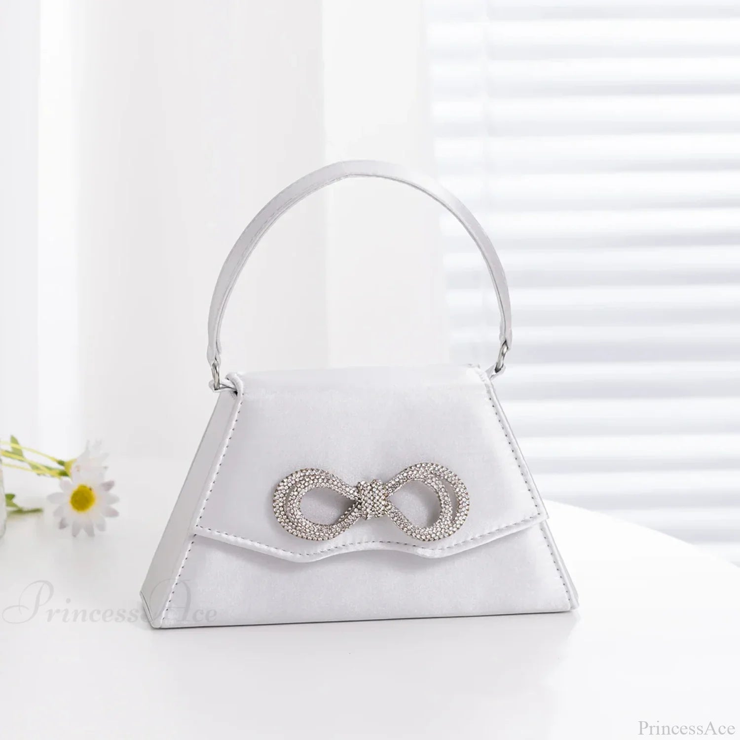 Elegant Silk Rhinestone Bow Wedding Clutch Bag Silver clutchbag-250126