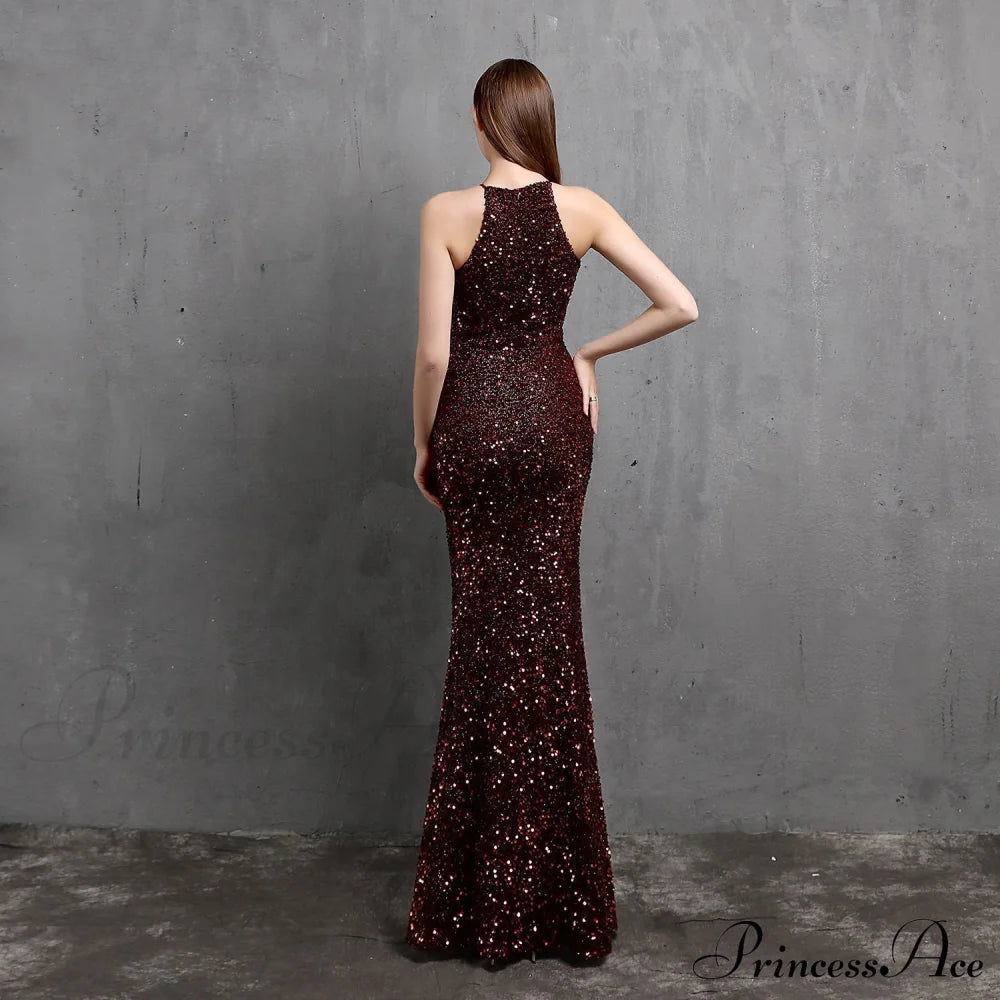 Ella Halterneck Stylish Sequined Formal Dress S.o. Long Dresses