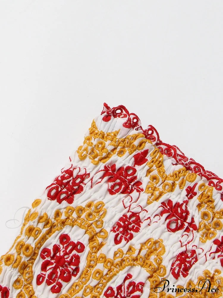 Embroidered Design Tube Charming Ruched Mini Dress