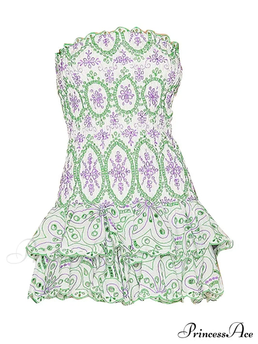 Embroidered Design Tube Ruched Mini Dress - Free From Label