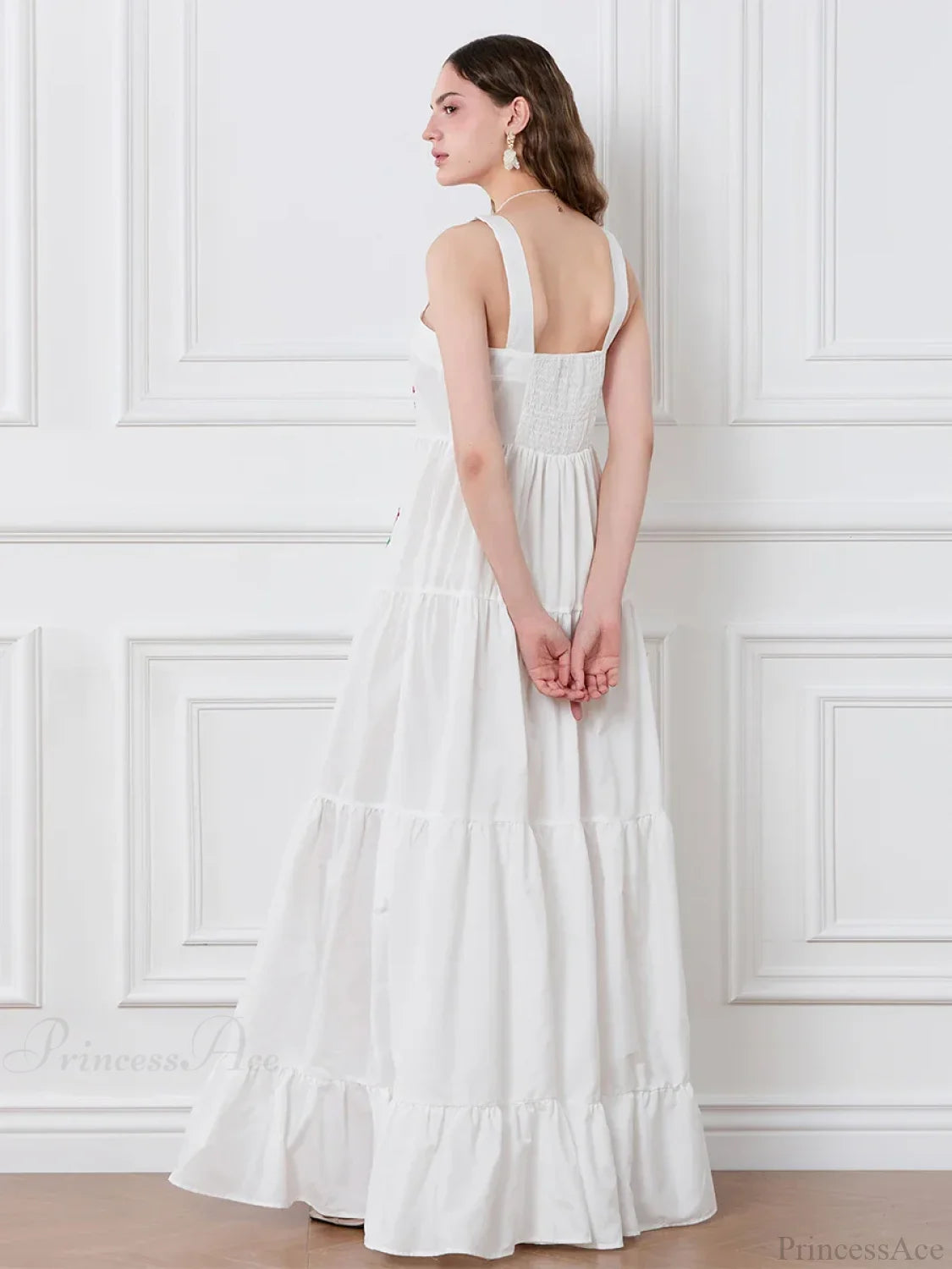 Embroidered Flower Ruched Tiered Slip Floral Dress floraldress-250126