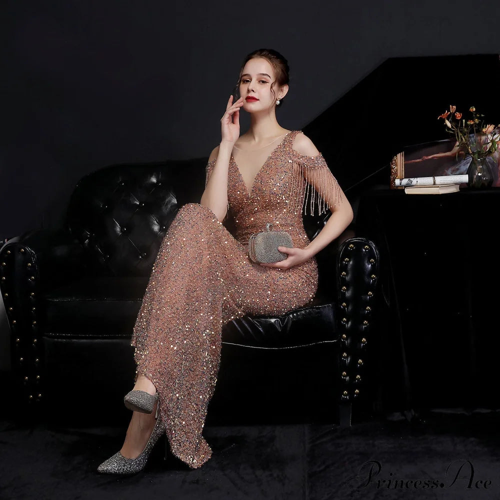 Emery Sequined Stylish Fringed Fishtail Dress S.o. Long Dresses