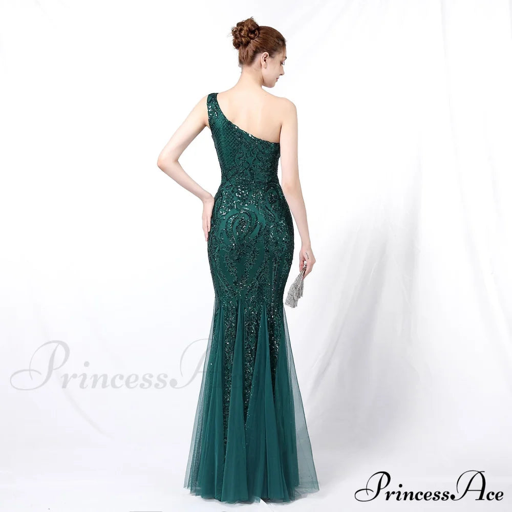 Emily Formal One-Shoulder Charming Sequined Mesh Fishtail Dress S.o. Long Dresses
