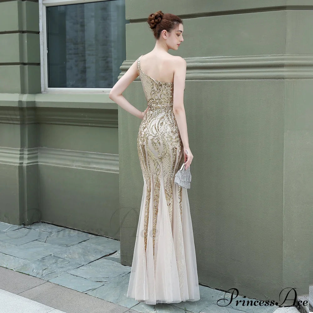 Emily Formal One-Shoulder Charming Sequined Mesh Fishtail Dress S.o. Long Dresses