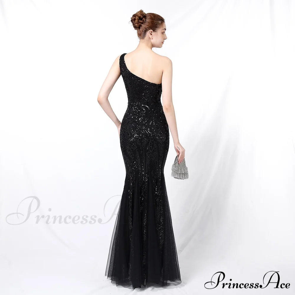 Emily Formal One-Shoulder Charming Sequined Mesh Fishtail Dress S.o. Long Dresses