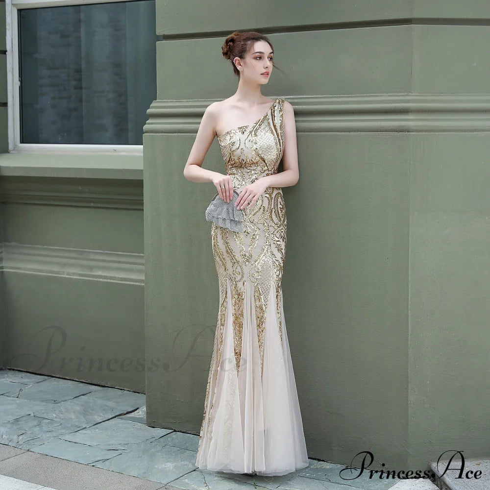 Emily Formal One-Shoulder Charming Sequined Mesh Fishtail Dress S.o. Long Dresses