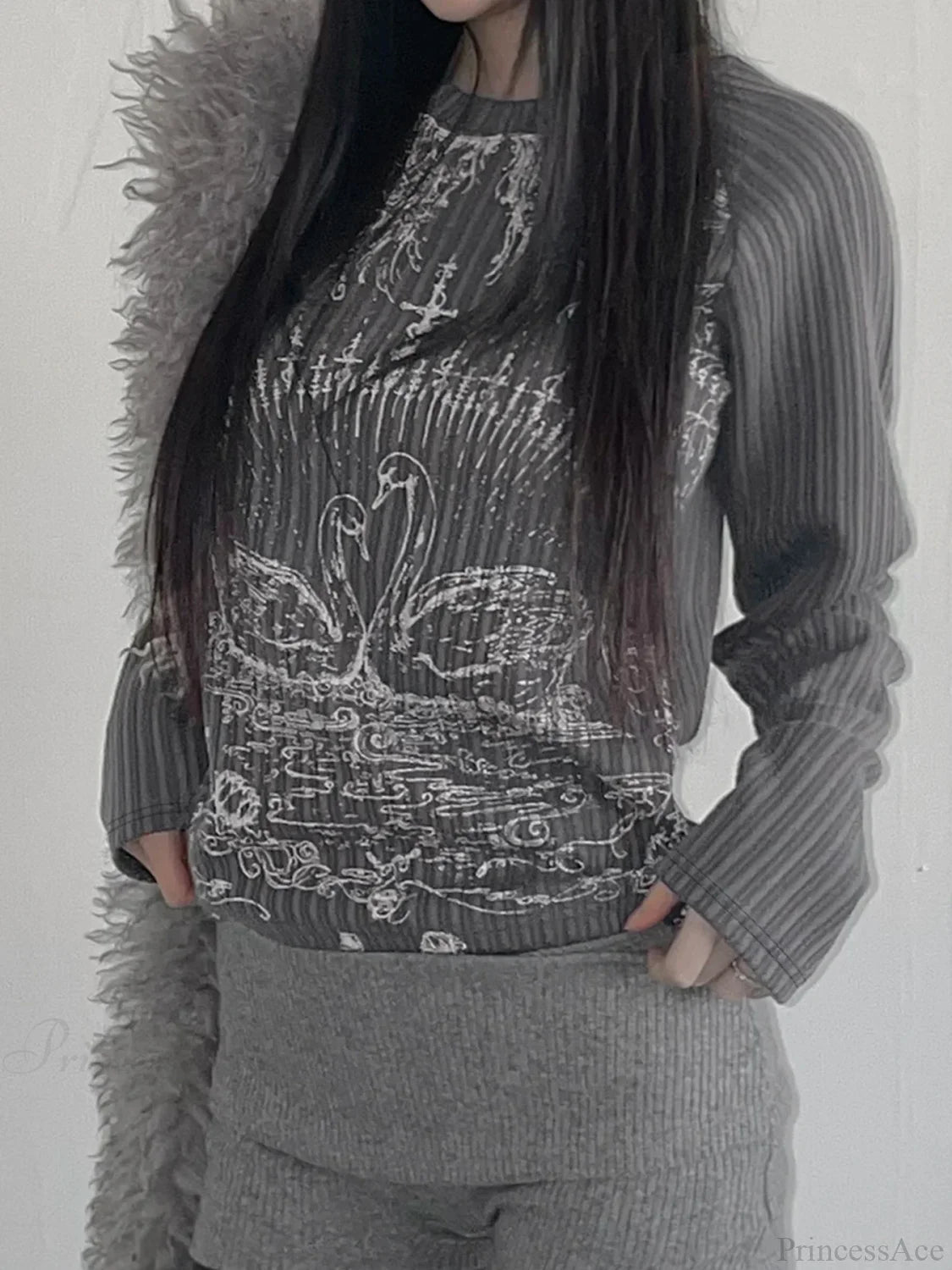 Emo Printed O-neck Knit Top Grey / S