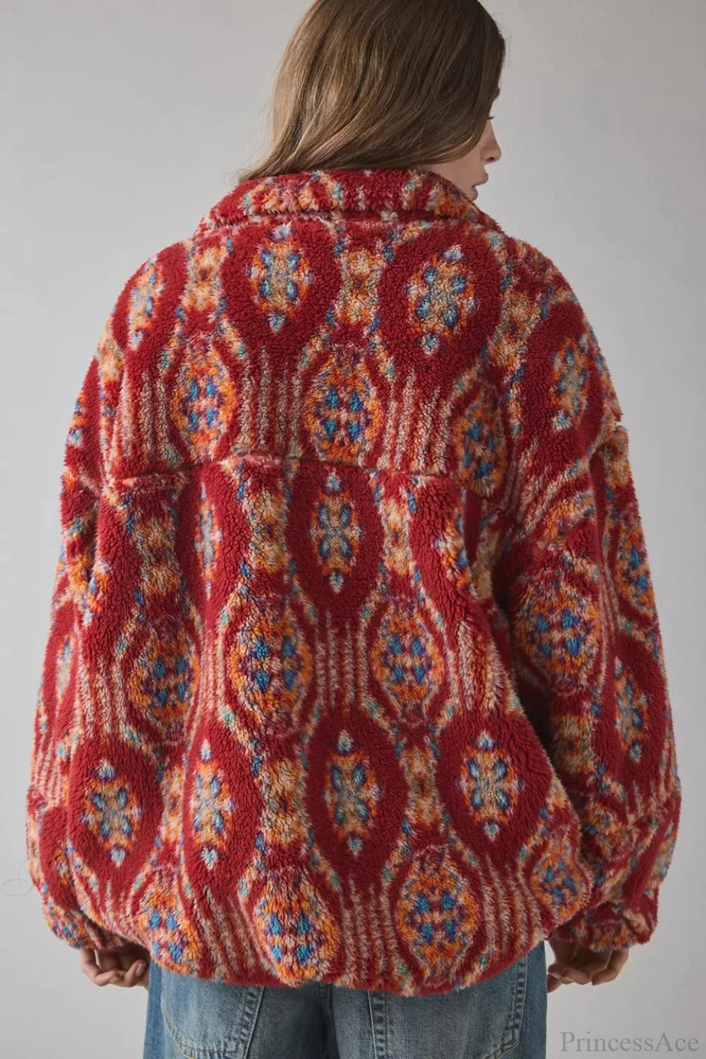 Ethnic Fleece Stand Collar Zipper Coat