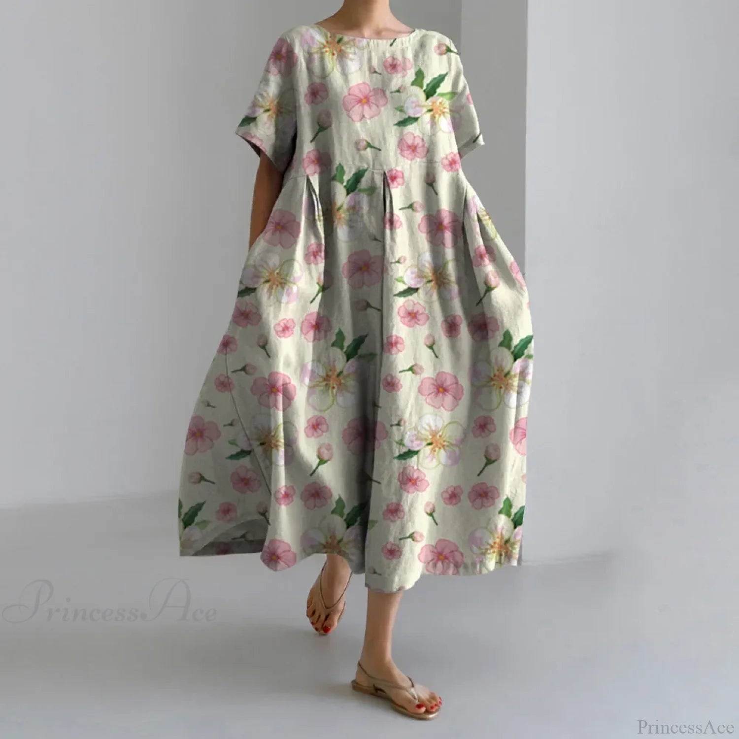 Exquisite 3D Floral Print Short Sleeve Midi Evening Dress green1 / S oldfloraldress-250126