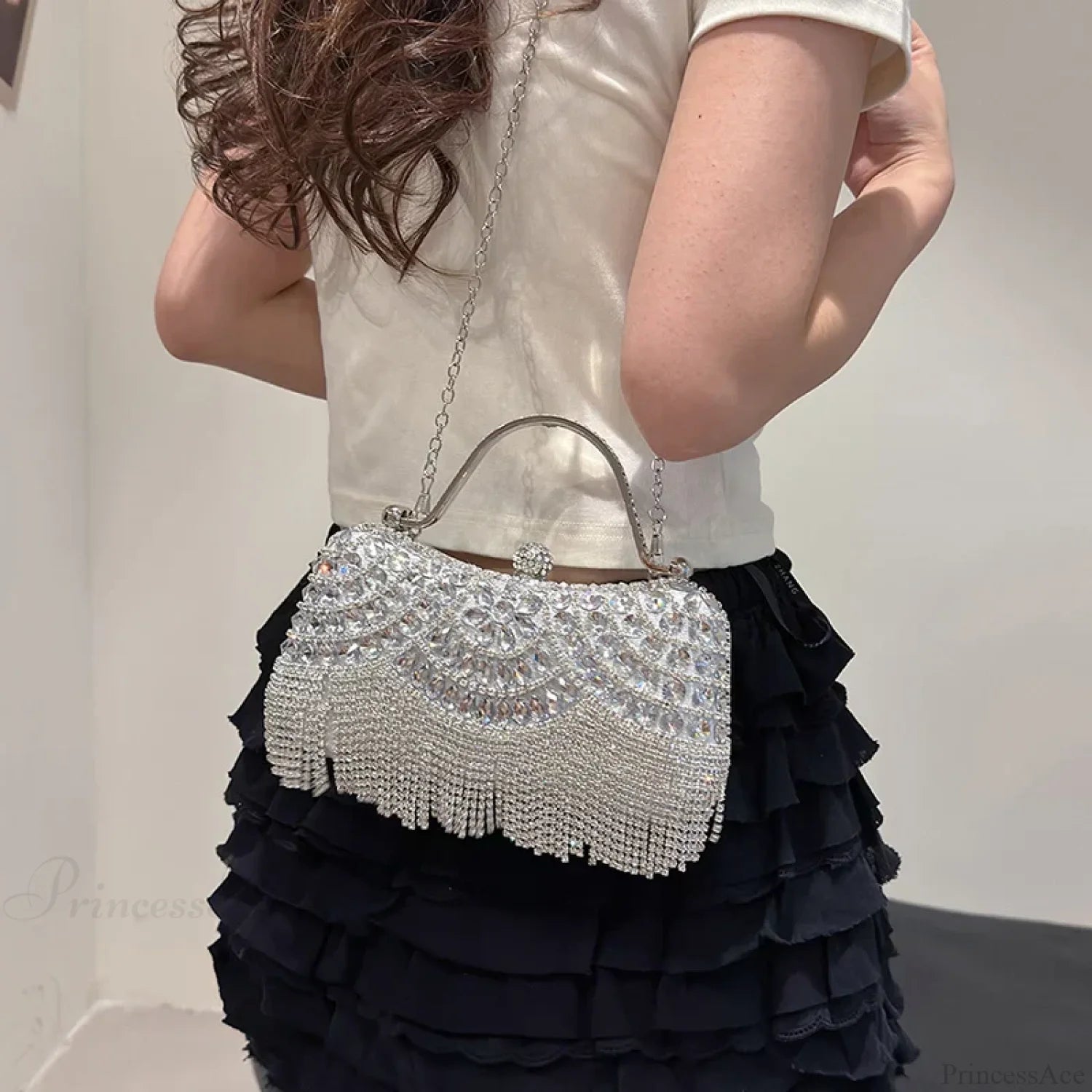 Exquisite Diamonds Gold Silver Hasp Chain Clutch Bag clutchbag-250126