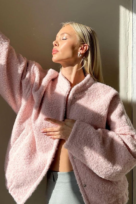 Casual Pink Faux Fur Short Jacket Pink / S