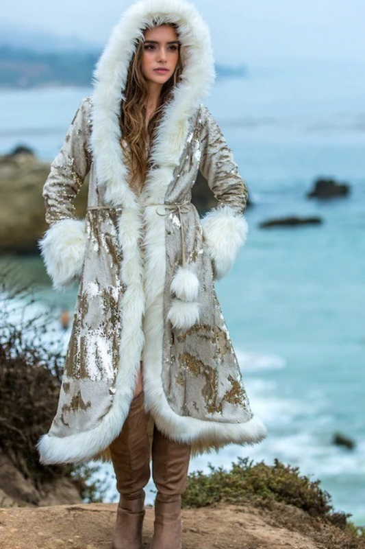 Faux Fur Sequin Hooded Cosplay Party Outerwear