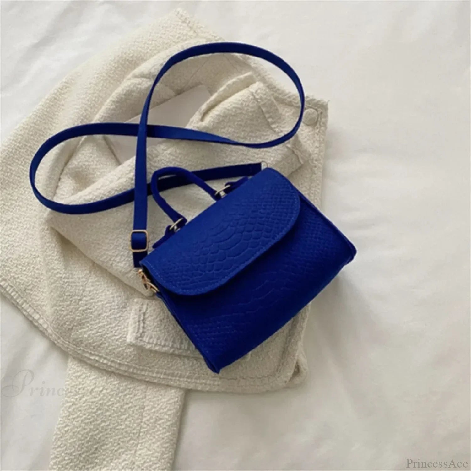 Fashion Felt Crocodile Embossed Crossbody Handbag Blue handbag-250126
