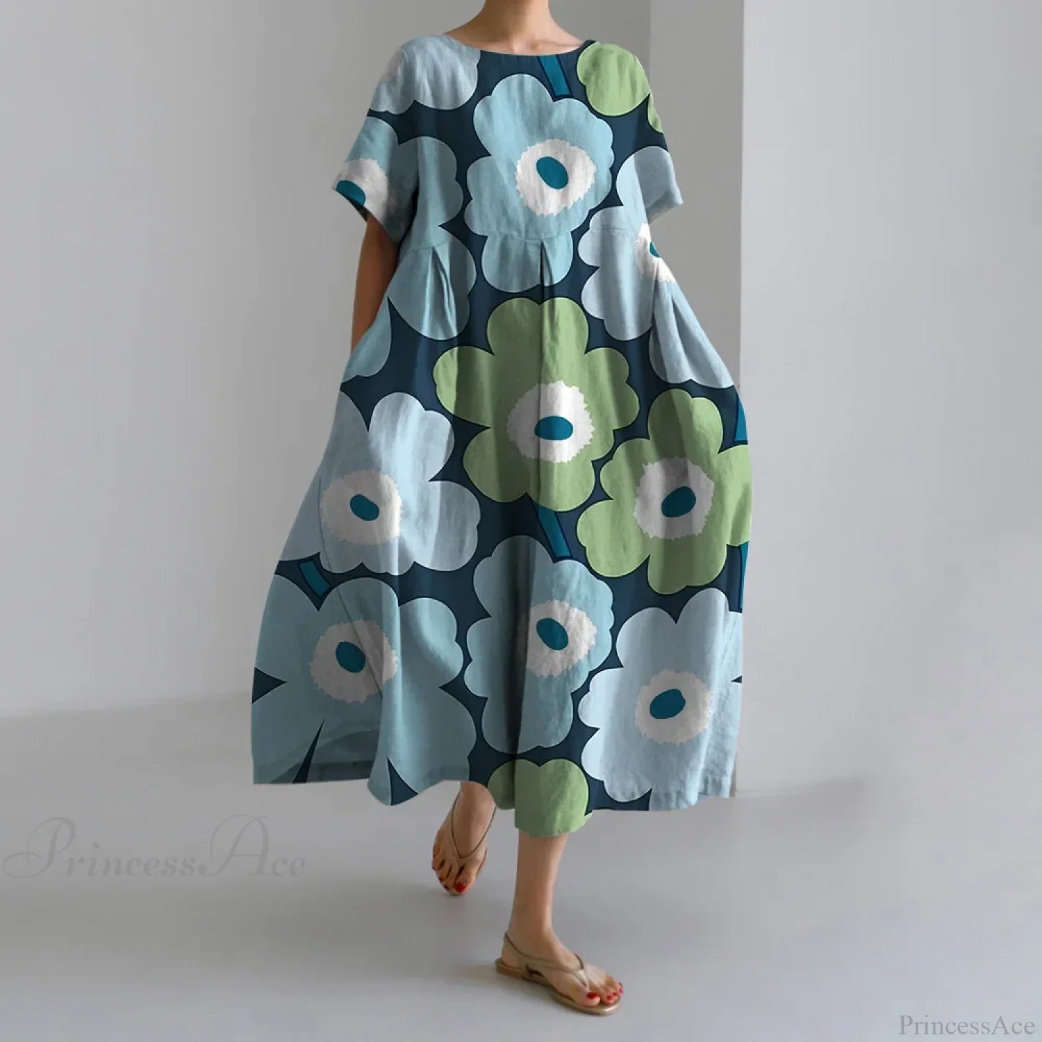 Fashion Floral Printed Short Sleeve Dinner Floral Dress oldfloraldress-250126