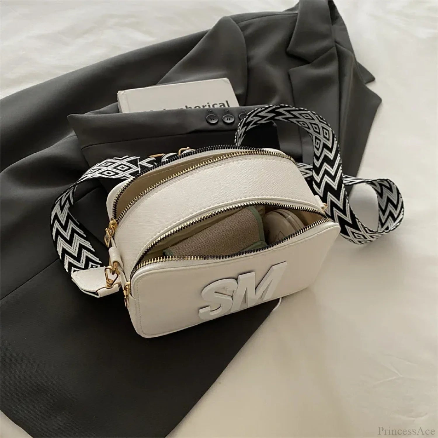 Fashion Leopard Print Letters Crossbody Bag Double Zipper White crossbody-250126