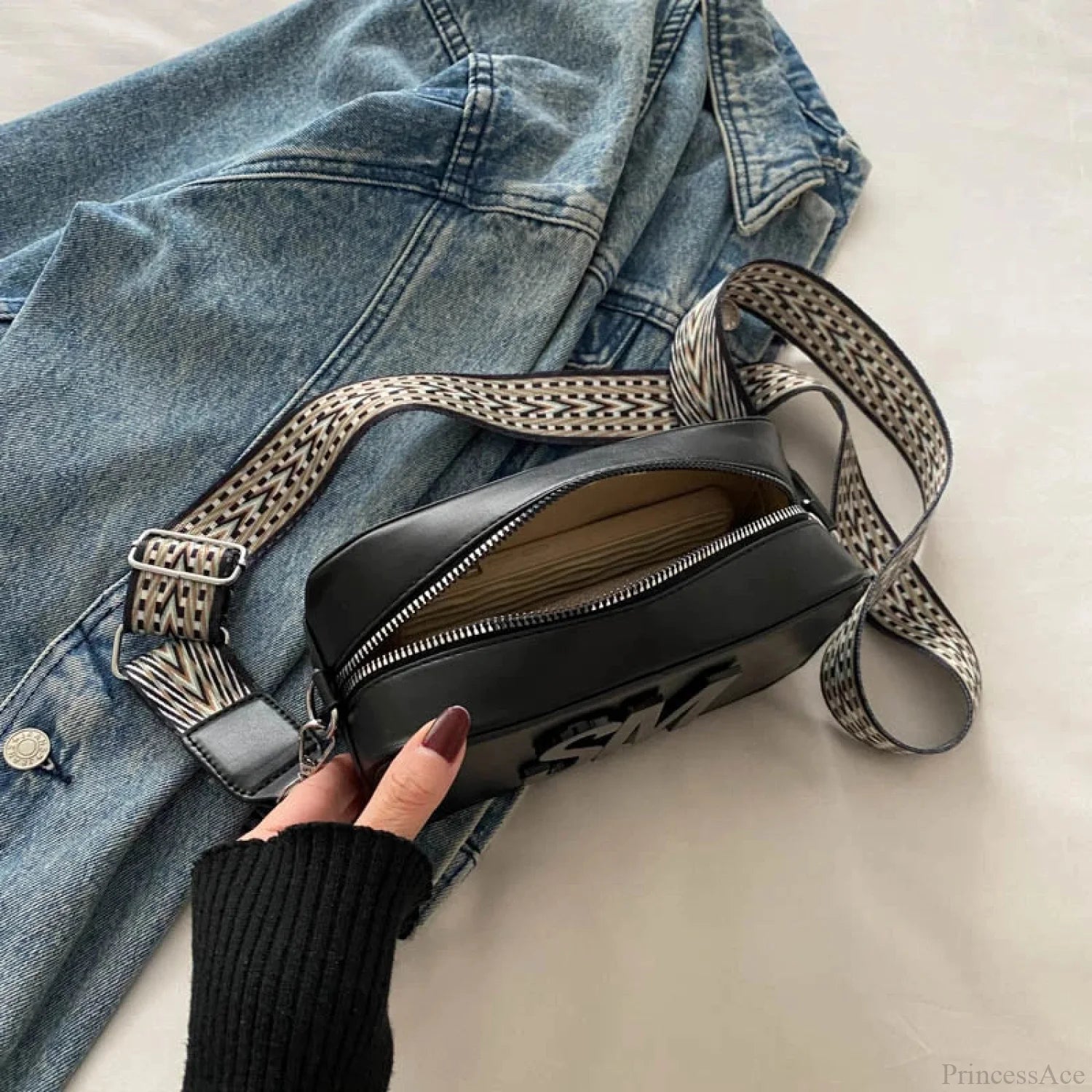 Fashion Leopard Print Letters Crossbody Bag Single Zipper Black crossbody-250126